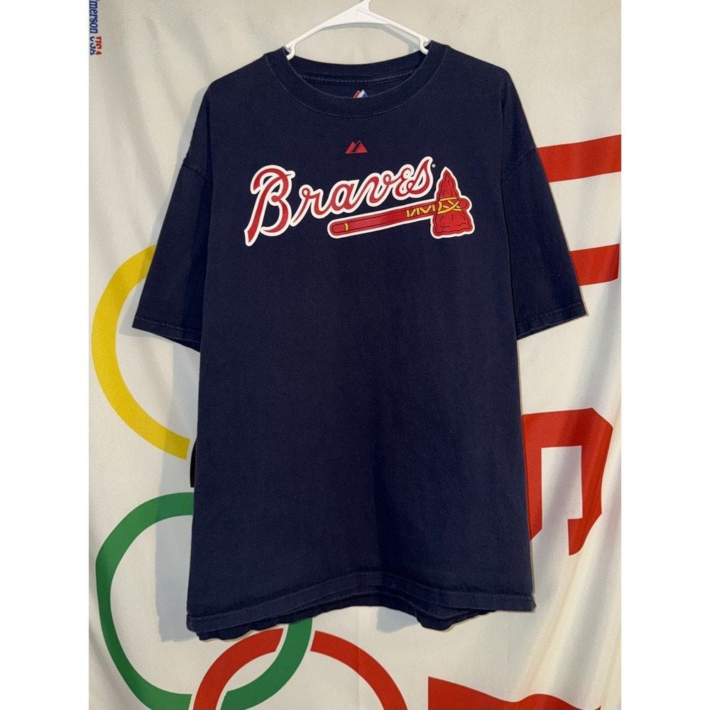 Majestic Atlanta Braves Chipper Jones Jersey T Shirt XL #10 Navy Blue Vintage